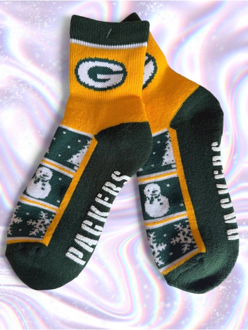 Green & Gold Crew Socks - NFL Team Logo